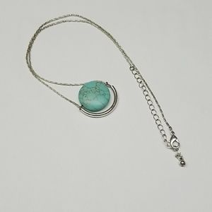Silvertone Chain Necklace With Turquoise Disk